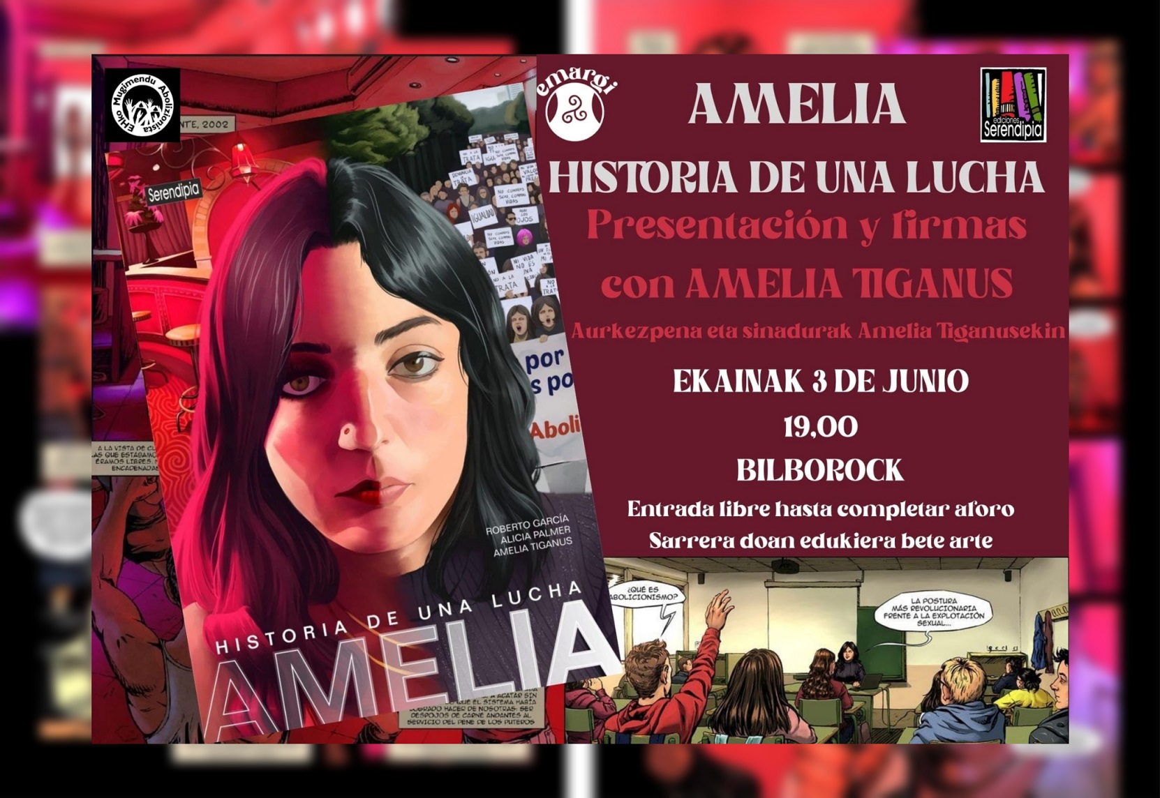 Amelia-tiganus-feminista-prostitución-abolición-cómic-historia-real-lucha-emargi-bilbao-bilborock-EuskalHerriko-Mugimendu-Abolizionista